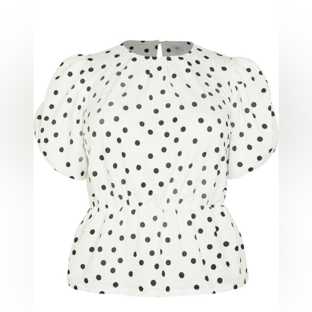 NWT River Island plus size UK 22/US 20 white with black polka dots peplum top.
